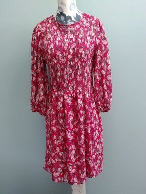 Nicole Miller Smocked Floral Pink-Red Dress, size small